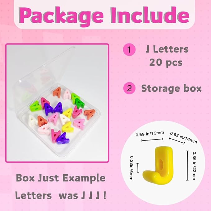 Maerolre 20Pcs Large Letter Beads, 20mm Big Acrylic Bubble Alphabet Beads, Colorful Plastic Beads for DIY Keychains, Jewelry Making, Phone Crafts Projects - J