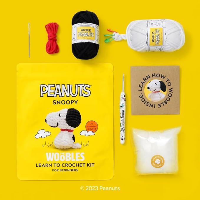 The Woobles Beginners Crochet Kit with Easy Peasy Yarn as seen on Shark Tank - with Step-by-Step Video Tutorials - Snoopy