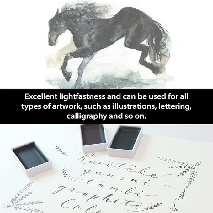 Kuretake GANSAI TAMBI GRAPHITE COLORS, 6 colors set, Watercolor paint for Professional, for artists and crafters,Illustrations, Drawing, Lettering, Made in Japan