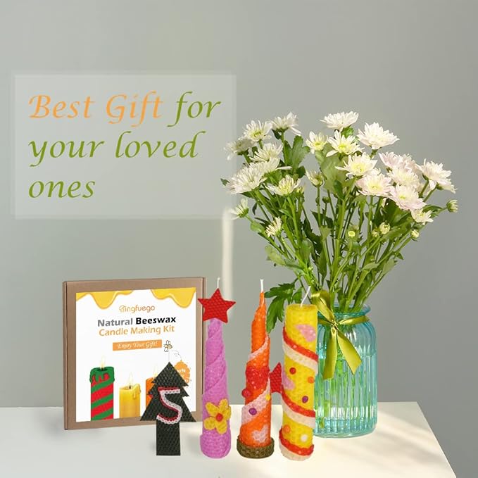 Bingfuego Beeswax Candle Making Kit for Kids - 12 Sheets for Rolling, Natural Candle Making Kit (Classic Color, 8 x 8 Inch)