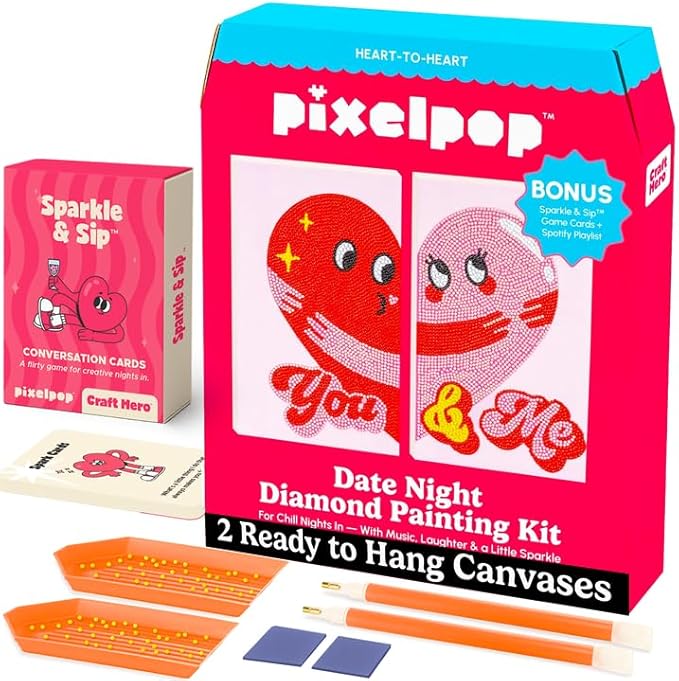HOUSE OF PARTY Diamond Art Kits for Adults - Date Night Diamond Art Paintings Kit, Relaxing Craft Kits with Conversation Cards, Playlist & Wood Frame for Beginners, Fun DIY Gifts for Couples