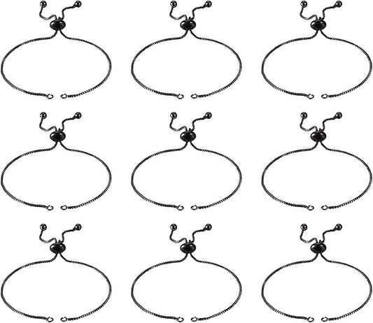 FASHEWELRY 20 Strands Adjustable Brass Bracelet Slider Extender Chains with Rhinestone Ends 8-5/8"(22cm) Gunmetal Plated for DIY Jewelry Making