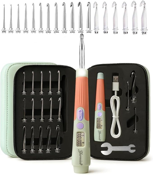 Yarniss Counting Crochet Hooks Set, 18 Size Light Up Crochet Hooks for Stitch & Row Counter 2.0mm-14.0mm