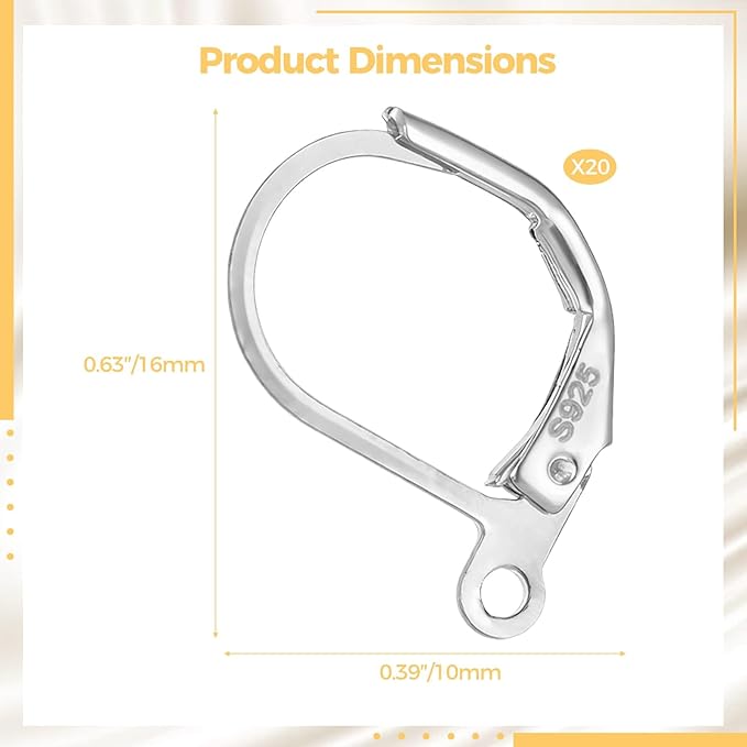 20 pcs leverback sterling silver earring hooks for jewelry making kit skin-friendly french hook earring clasps with loop dangle earrings findings for diy crafts and jewelry making