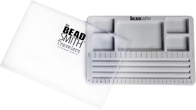 The Beadsmith Mini Bead Board - Grey Flocked, 4 Straight Channels, 5 Recessed Compartments, 7.75 x 11.25 inches, Design Boards for Creating Bracelets, Necklaces and Other Jewelry