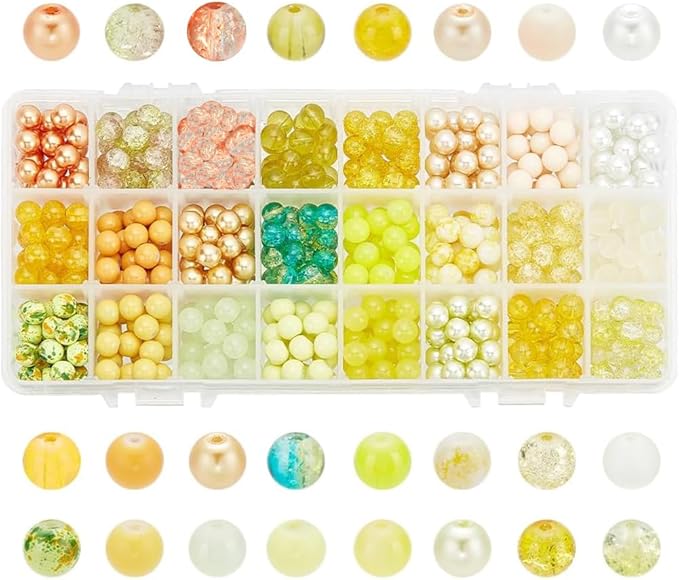 PH PandaHall 720pcs 8mm Yellow Glass Beads 24 Color Bracelet Beads Crystal Bead Baking Painted Glass Loose Bead for Fall Friendship Bracelet Earring Jewelry Making Christmas Tree Ornament