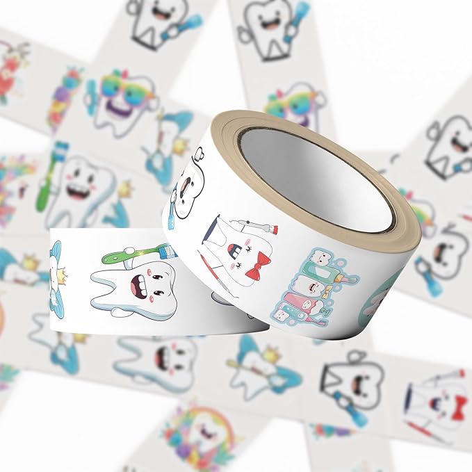 1000pcs tooth stickers roll, 2 rolls 10 styles cartoon teeth fairy sticker, dental reward stickers for dentist, classroom, scrapbooking, party favors, diy crafts