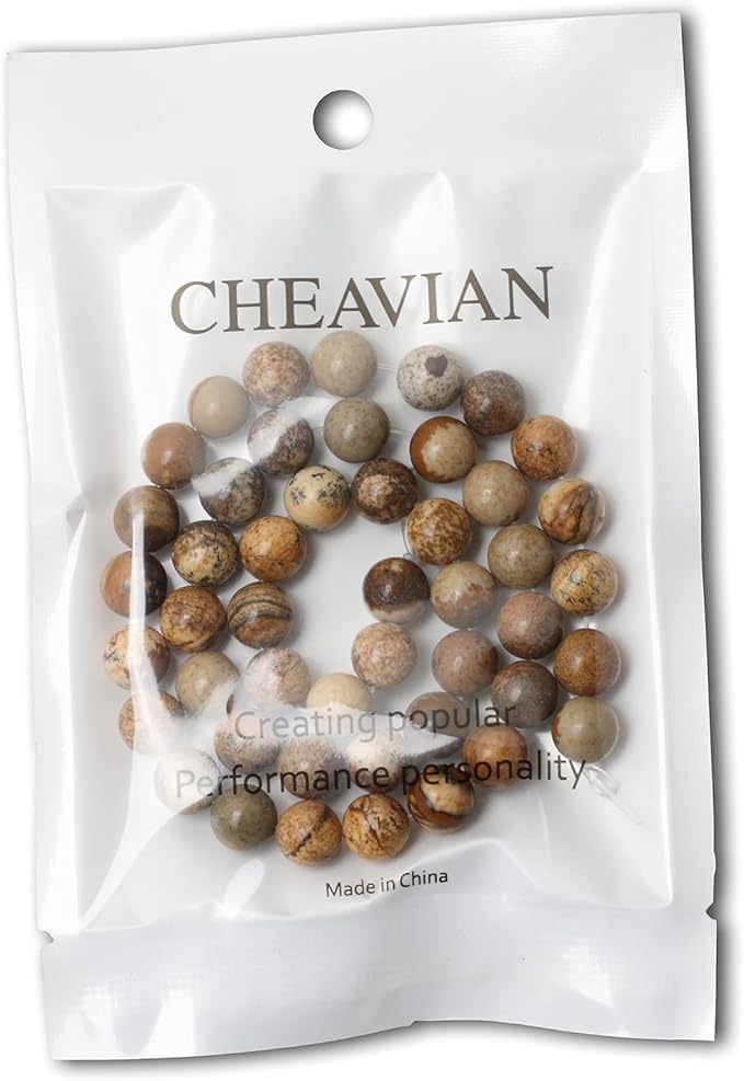 cheavian 45pcs 8mm natural picture jasper stone round loose beads for jewelry making diy findings 1 strand 15"