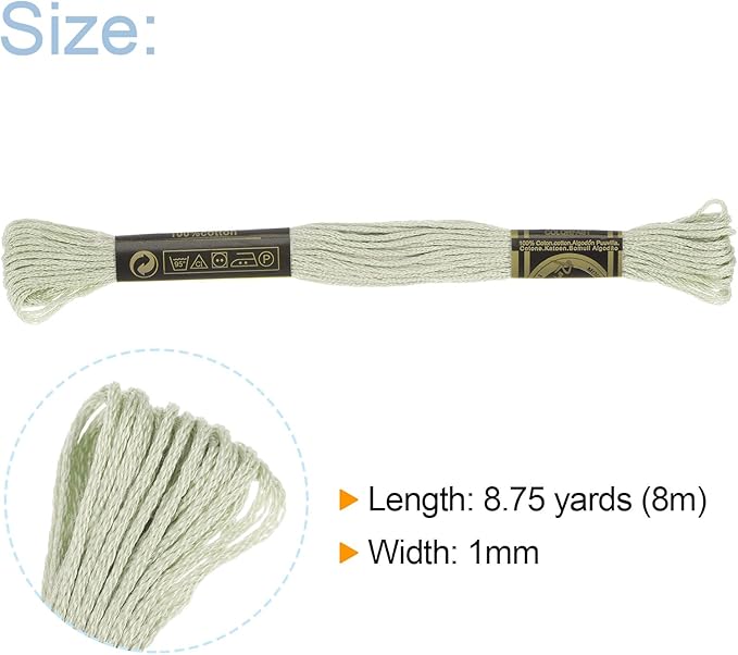 HARFINGTON 12 Skeins Embroidery Floss 8m Each Egyptian Long Fiber Cotton Cross Stitch Thread 26S/2x6 for Embroidery Projects Bracelet, Very Light Green
