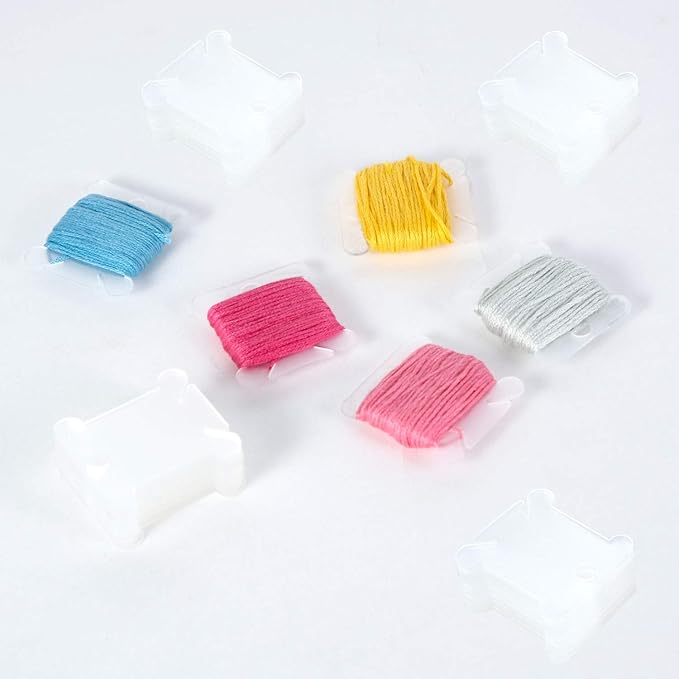300 Pieces Plastic Floss Bobbins with Bobbin Winder for Cross Stitch Cotton Thread Craft DIY Sewing Storage, White