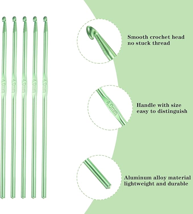 Hordolry 4mm Crochet Hooks Bulk, 18Pcs Aluminum Crochet Needle, Knitting Needles for Craft Yarn Contribute to Beginners