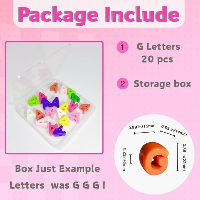 Maerolre 20Pcs Large Letter Beads, 20mm Big Acrylic Bubble Alphabet Beads, Colorful Plastic Beads for DIY Keychains, Jewelry Making, Phone Crafts Projects - G