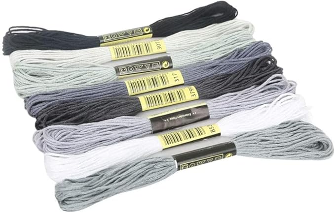 8Pcs 7.5m Cotton Stitch Embroidery Thread Floss DIY Friendship Bracelets Floss Craft Sewing Skeins Grey Fashion Embroidery Floss for Arts, Crafts and Sewing