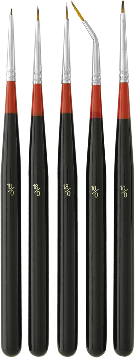 U.S. Art Supply 5 Piece Miniature Tight Spot Micro Fine Detail Art & Beauty Taklon Brush Set with Wood Handles