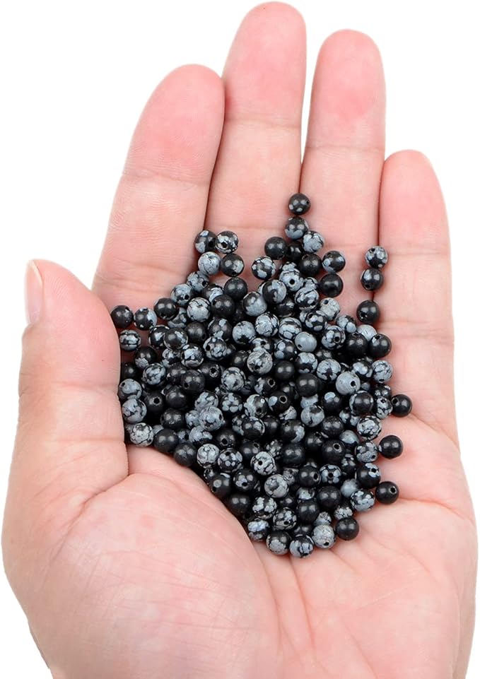 bymitel 210pcs natural crystal beads stone gemstone round energy healing loose beads with stretch cord for jewelry making bracelets anklets (snowflake, 4mm 210pcs)