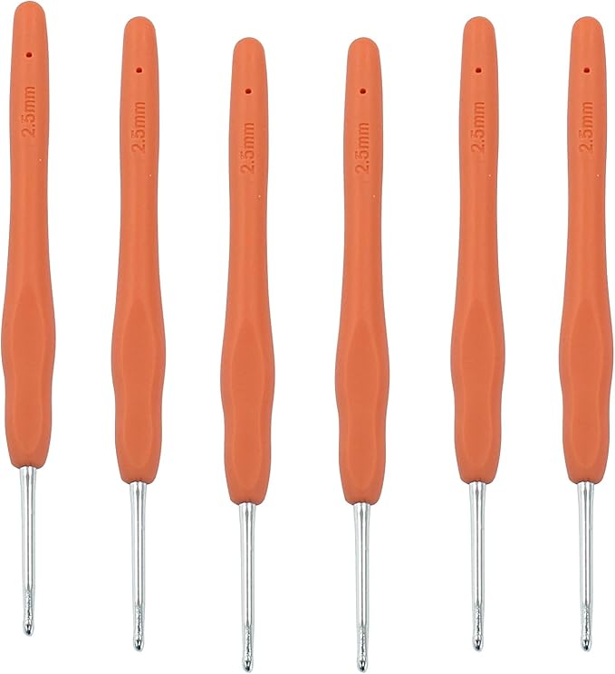 suiwotin 6pcs 2.5mm Crochet Hook, US Size C (Size 2) Aluminum Crochet Hook Set, Rubber Handle Ergonomic Knitting Needles for Yarn DIY Crafts Projects