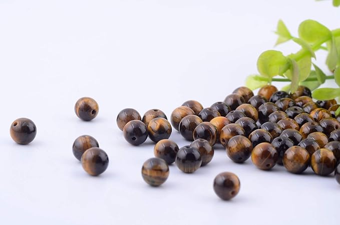 Natural Stone Beads 100pcs 10mm Tiger Eye Round Genuine Real Stone Beading Loose Gemstone Hole Size 1mm DIY Smooth Beads for Bracelet Necklace Earrings Jewelry Making (Tiger Eye, 10mm)