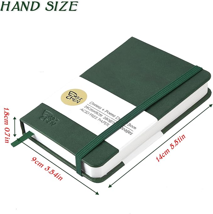 Mix Media Pad,3.5"x5.5" Small Hardcover Leather Art Sketchbook,60 Sheets(112lb/180gsm) Heavyweight Acid Free Artistic Painting Drawing Sketching Paper, Handy Pocket Journal Sketchbook.Blackish Green
