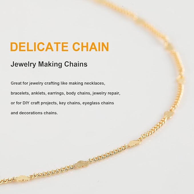 KYUNHOO 32.8 Feet/10M 18K Gold Plated Brass Jewelry Chain Roll Flat Heart Chains Bulk for Women DIY Craft Finding Jewelry Making Supplies
