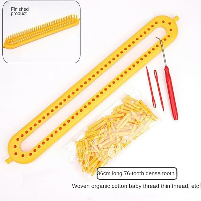 Dense Teeth Rectangle Knitting Looms，Plastic Weaving Looms Set，Weaving Loom，Scarf Hats Making Tools，DIY Crocheting Handmade Craft Kit with a Crochet Hook and Needle for Knitting Lovers，36 cm (Yellow)