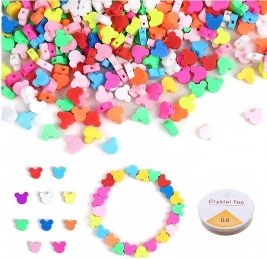 NUOBISHI 500 Pcs Mouse Head Polymer Clay Beads Bulk, Charms for Crafts with Elastic String for Making Bracelet Necklace Craft Decor DIY Crafts
