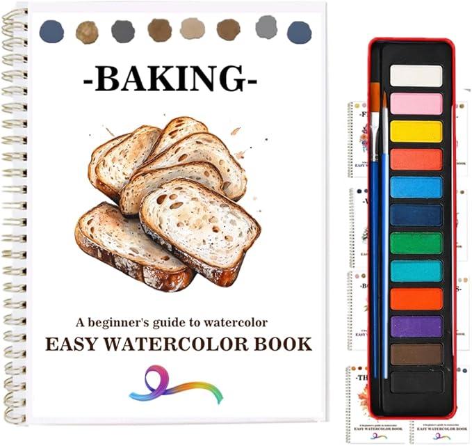 Watercolor Workbooks Coloring Book Beginner Friendly Painting Kit Easy Nature Scenes Paint Set Art Crafts for Creative Exploration Gift for Adults (Baking, with Palette)