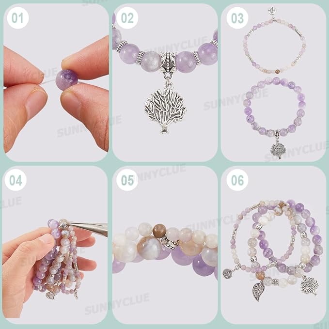 SUNNYCLUE 1 Box 310Pcs DIY 3 Sets Bracelet Making Kits Tree of Life Charms,Leaf Charm Natural Gemstone Multi Layered Boho Bracelets Stone Beads for Jewelry Making Kits Crafts Gift Adults Supplies