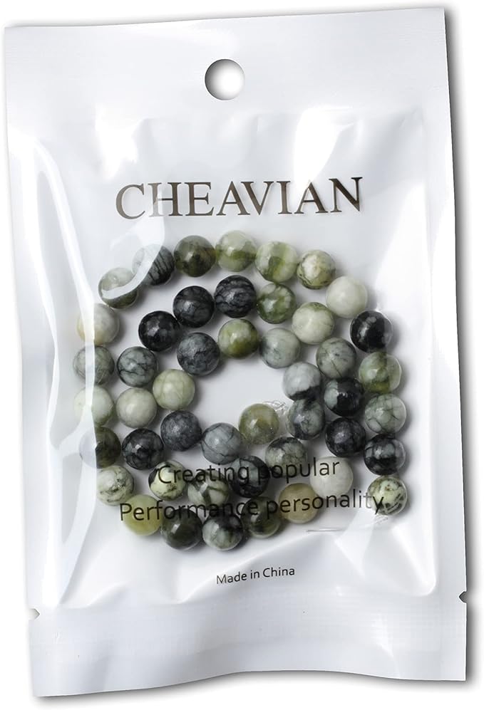 cheavian 45pcs 8mm natural green vine jasper round loose beads for jewelry making 1 strand 15"
