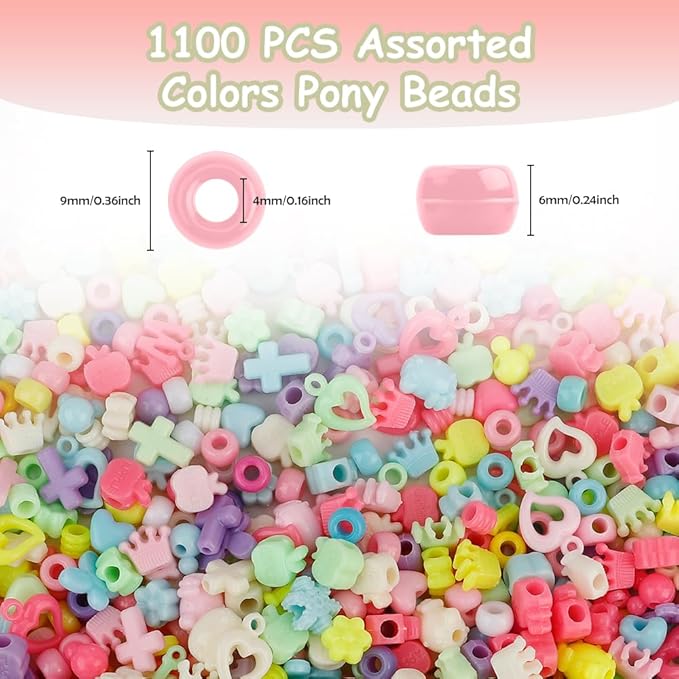 anpiwshjo pony beads 1100 pcs, barrel shaped 6x9mm acrylic plastic beads for jewelry making, bracelets, hair braids, crafts