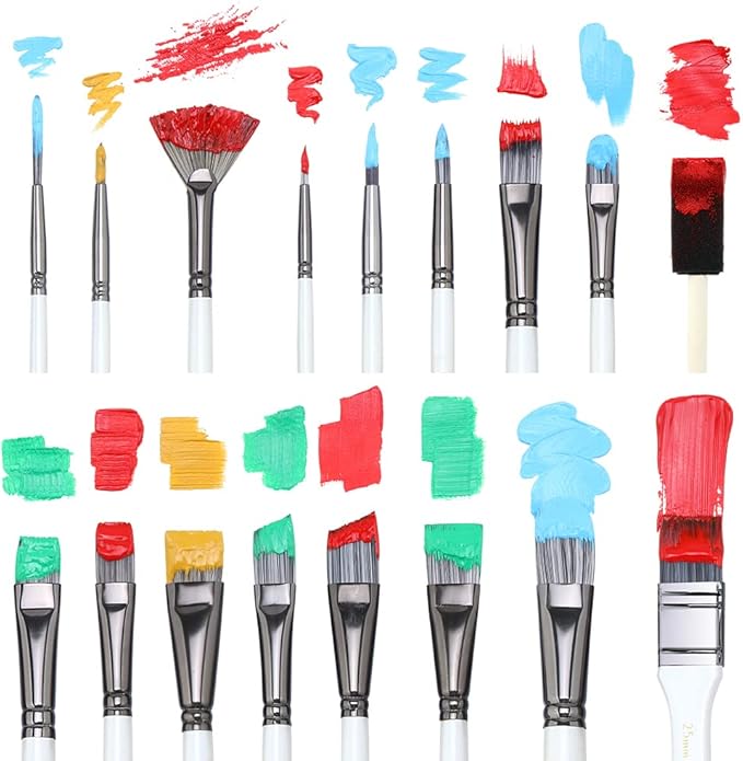 Transon Art Paint Brush Kit 16 Paint Brushes with Foam Brush Sponge Spatula and Art Case for Oil, Acrylic, Watercolor, Gouache, Painting