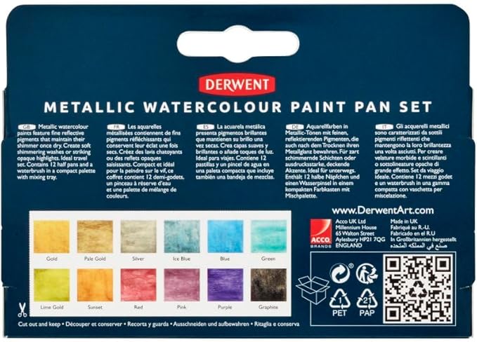 Derwent Metallic Watercolor Paint Pan Set (2306246)