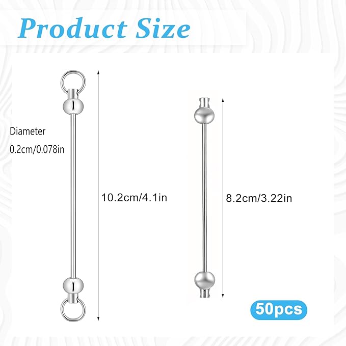 50PCS Beadable Keychain Bars DIY Kit - Silver Blank Metal Keychains with Screw-Top Rod - Durable, Rust-Resistant Keychain Making Supplies for Crafts, Personalized Gifts, Bags, Wallets, Backpacks
