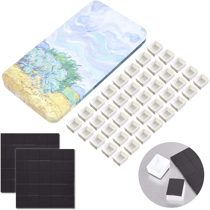 40Pcs Empty Half Pans with Magnetic Stripe Watercolor Paint Travel Tin Palette Case, Artist Paints Half Pan Kits for DIY Watercolor Oils or Acrylics Painting Art Drawing Wheat Field
