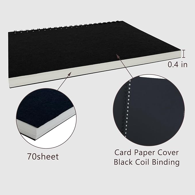 DSTELIN Premium 2-Pack Sketchbooks - Soft Cover, 140 Pages (70 Sheets), 7.5 x 5.1 inches, 100GSM Paper, Black Spiral Notebooks Set