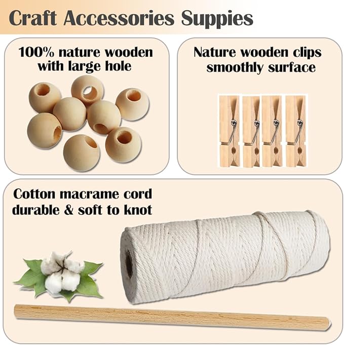 Ewparts Macrame Kit for Adults Beginners – 3mm Cotton Rope Wall Hanging Set to Make Photo Display, Includes Wood Clips, Wooden Dowel, Instructions & Video – Boho Home Decor Craft Supplies