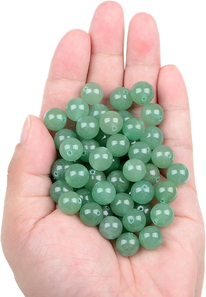 bymitel 90pcs natural crystal beads stone gemstone round energy healing loose beads with stretch cord for jewelry making bracelets anklets (green aventurine, 10mm 90pcs)