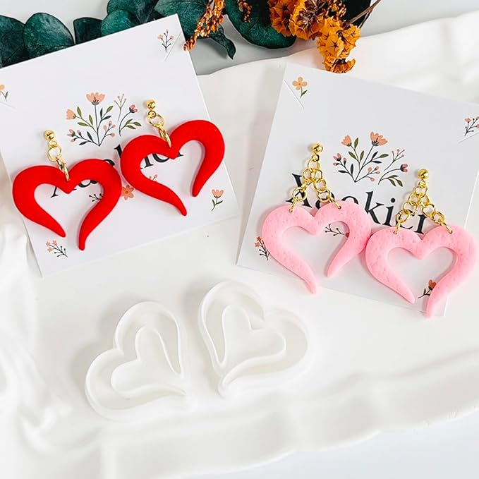 Xaekicr Heart Polymer Clay Cutters for Earrings–2Pcs Clay Cutters for Polymer Clay Jewelry Making – Love Shape Clay Tools, Clay Molds for DIY Crafts
