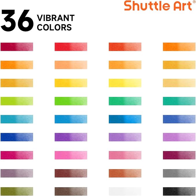 Shuttle Art 43 Pack Watercolor Paint Set, 36 Colors Watercolor Paint Pan Set with 6 Brushes and 1 Watercolor Pad for Beginners, Artists, Kids & Adults Watercolor Painting, Bullet Journal, Calligraphy