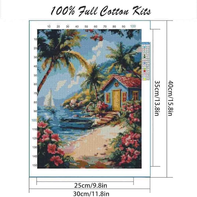 flower cross stitch kits for adults beginner,house counted cross stitch kits printed stitching cute patterns dimensions needlepoint art crafts embroidery kits for adults beginners (15.7x11.8 inch)