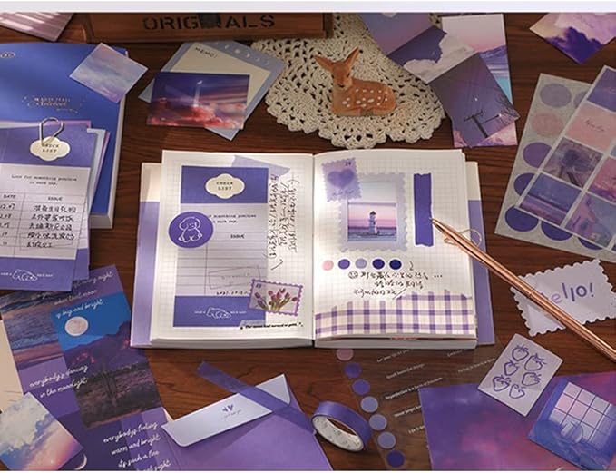 348 Pcs Scrapbooking Supplies Kit, Vintage Aesthetic Scrapbook Kit for Bullet Junk Journal, Stationery, A6 Grid Notebook, DIY Journaling Supplies, Birthday Craft Gift for Teen Girl Kid Women