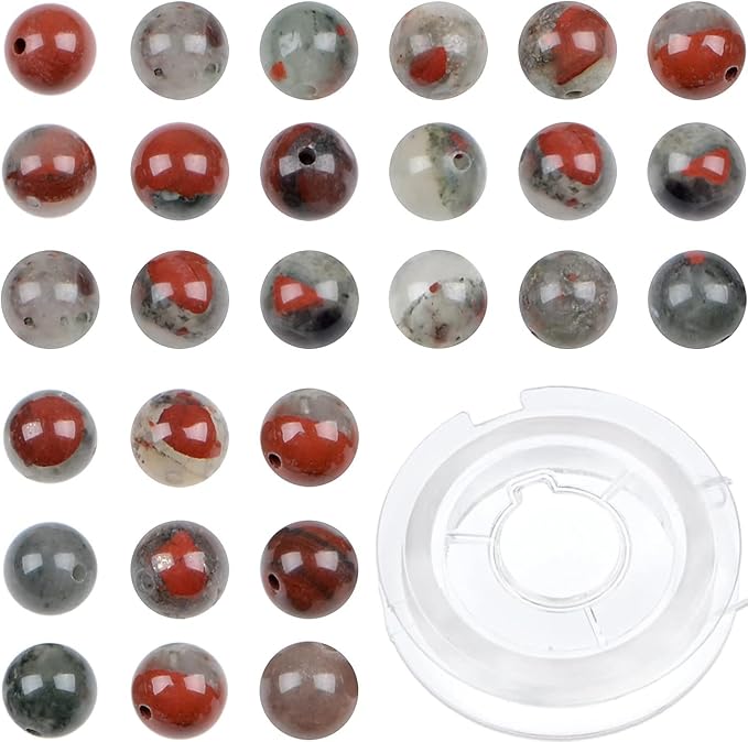 bymitel 210pcs natural crystal beads stone gemstone round energy healing loose beads with stretch cord for jewelry making bracelets anklets (bloodstone, 4mm 210pcs)