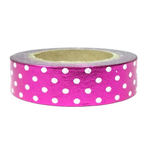 Wrapables Colorful Washi Masking Tape, Metallic Small Fuchsia Dots