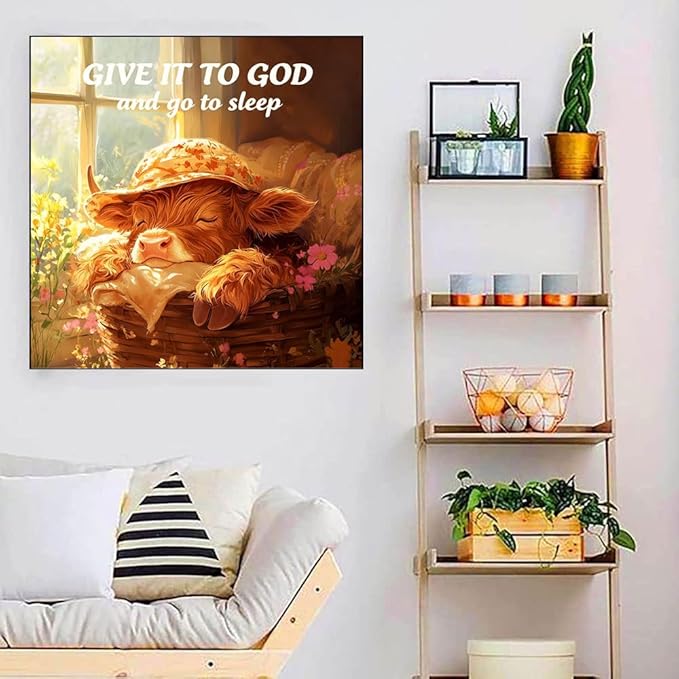 WUSARPLY Inspirational Cow Diamond Painting Kits for Adults, Sleep Cow Diamond Art Kits Full Drill Diamond Dots Paint with Diamonds Gem Arts and Crafts for Beginner Home Wall Decor