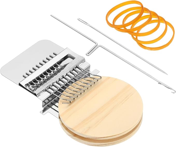PATIKIL 10 Hooks Mini Weaving Machines Kit, Metal Quickly Small Darning Weave Tool with Accessories for Mending Knitting Stitching Clothes DIY, Style 1