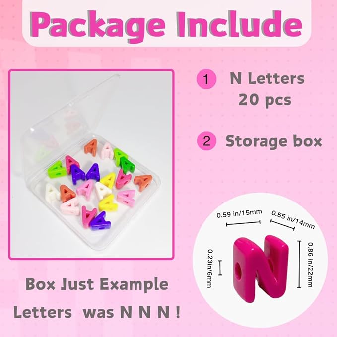Maerolre 20Pcs Large Letter Beads, 20mm Big Acrylic Bubble Alphabet Beads, Colorful Plastic Beads for DIY Keychains, Jewelry Making, Phone Crafts Projects - N