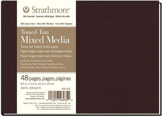 Strathmore 469-305 Hardbound Mixed Media Art Journal, 8.5" x 5.5", Toned Tan, 48 Pages