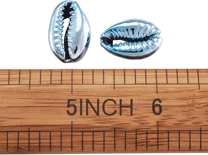Cheriswelry 100pcs Sea Shell Electroplated Beads Undrilled Sky Blue Spiral Cowrie Shell Oval Beads Ocean Summer Beach Loose Spacer Beads 17~21mm for DIY Bracelet Necklace Jewelry Making