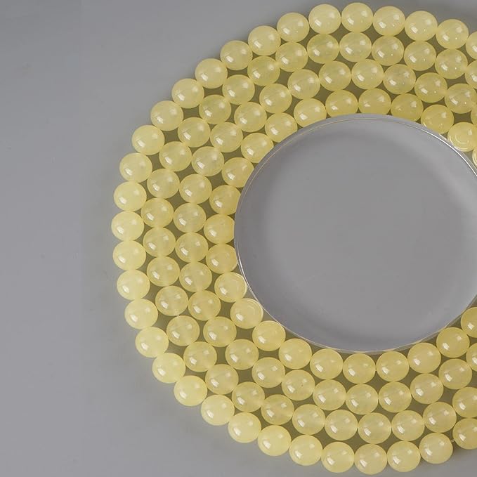 10mm Natural Lemon Chalcedony Round Bead - 35PCS Bulk Gemstone Beads for Jewelry Making, DIY Bracelets, Necklaces - Includes Crystal Stretch Cord - Stone Beads for Crafting Gifts