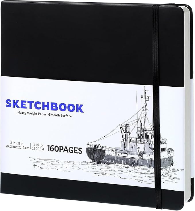 Hardcover Sketch Book, 110lb/180GSM Sketchbook for Drawing Painting, 160 Pages/80 Sheets Square Sketch Pad, 8×8 in Drawing Book Art Supplies for Teens, Adults, Artists
