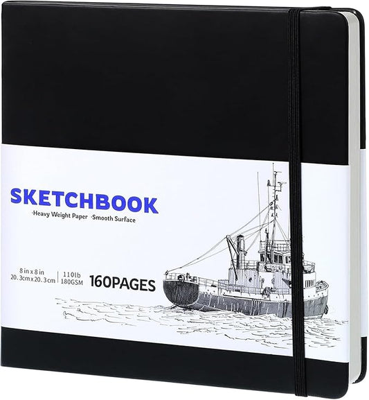 Hardcover Sketch Book, 110lb/180GSM Sketchbook for Drawing Painting, 160 Pages/80 Sheets Square Sketch Pad, 8×8 in Drawing Book Art Supplies for Teens, Adults, Artists